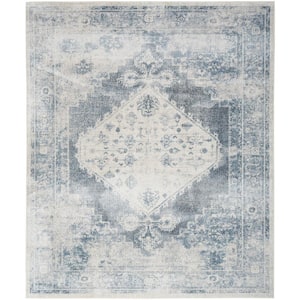 Astra Machine Washable Blue/Ivory 9 ft. x 12 ft. Vintage Persian Area Rug