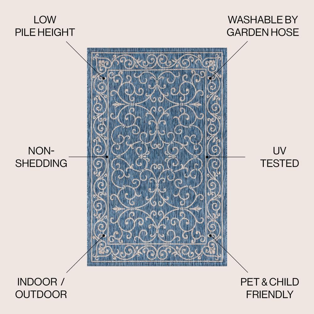 Charleston Filigree Navy/Gray Synthetic 8x10 Indoor/Outdoor Rug