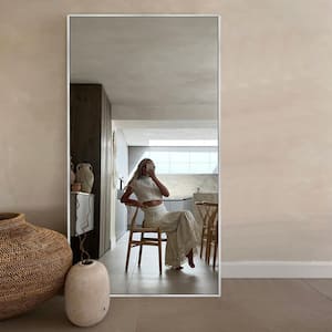 32 in. W x 71.1 in. H Oversized Silver Metal Frame Modern Classic Full Length Floor Standing Mirror