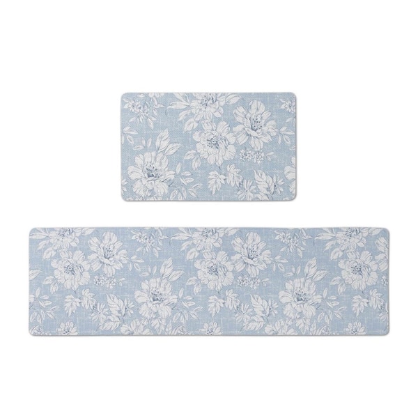 Blue Iris Floral 17.5 in. x 60 in. /17.5 in. x 28 in. Anti-Fatigue Wellness Mat