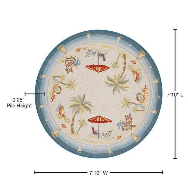 7' Ocean Blue Hand Hooked Uv Treated Bordered Round Indoor Outdoor Area Rug 7' Ocean Blue Hand Hooked Uv Treated Bordered Round Indoor Outdoor Area Rug