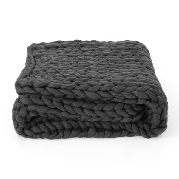 Unbranded Dark Gray Polyester Fabric Throw Blanket for Living Room or Bedroom or Couch, Bench or ArmchairDecorative Element