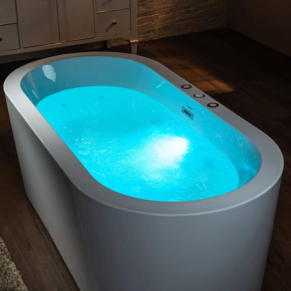 67 in. Acrylic Flatbottom Freestanding Whirlpool and Air with Inline Heater Bathtub,Drain and Overflow Included in White