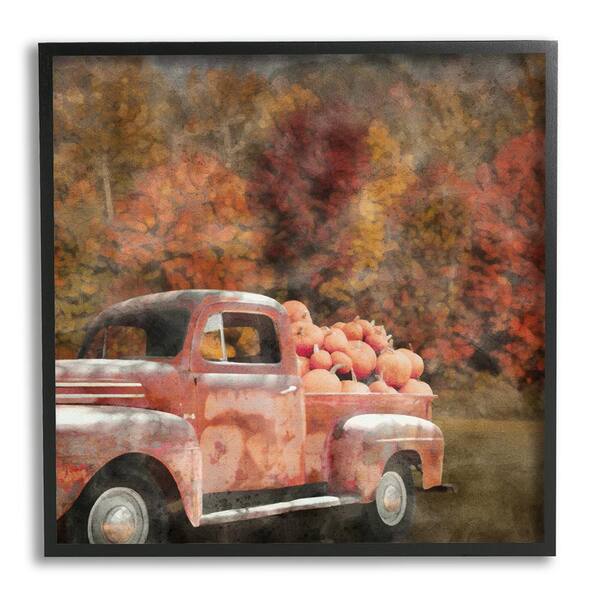 Stupell Industries Fall Truck with Pumpkins by LSR Design Studio 1-Piece Framed Graphic Print Travel Poster Art Print 12 in. x 12 in.