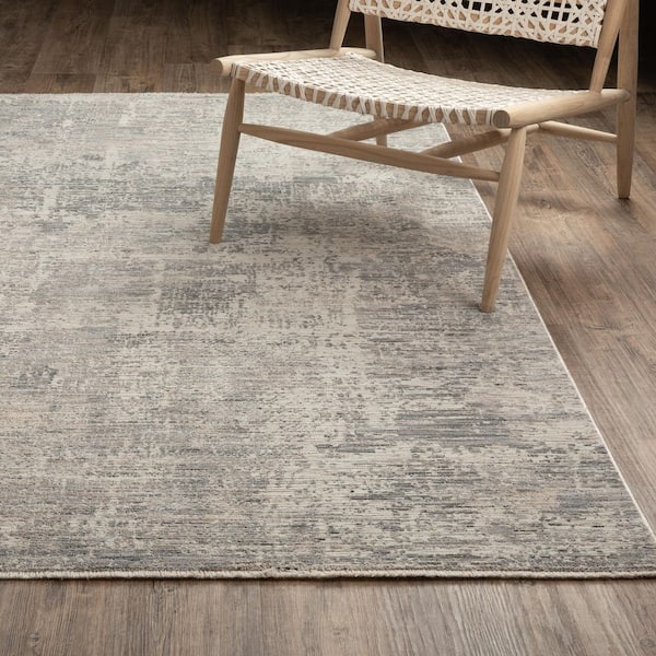 Solstice Gray/Blue 10 ft. x 13 ft. Cool Abstract Distressed Polyester Fringed Indoor Area Rug