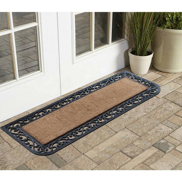 A1 Home Collections A1hc Markham Picture Frame Black/Beige 30 in. x 60 in. Coir and Rubber Flocked Large Outdoor Monogrammed G Door Mat