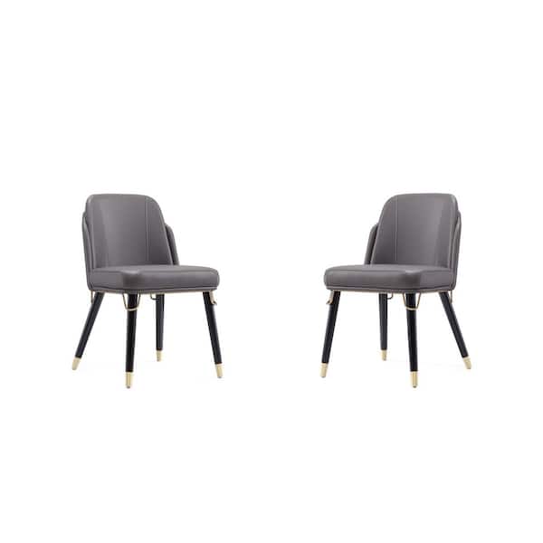 Manhattan Comfort Estelle Pebble and Black Faux Leather Dining Chair (Set of 2)