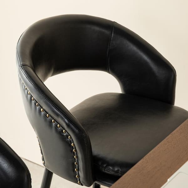 Seat Height 30in. H Modern Black Leatherette Bar Stool with Nailhead Trim and Thick Metal Tapered Legs（Set of 2）