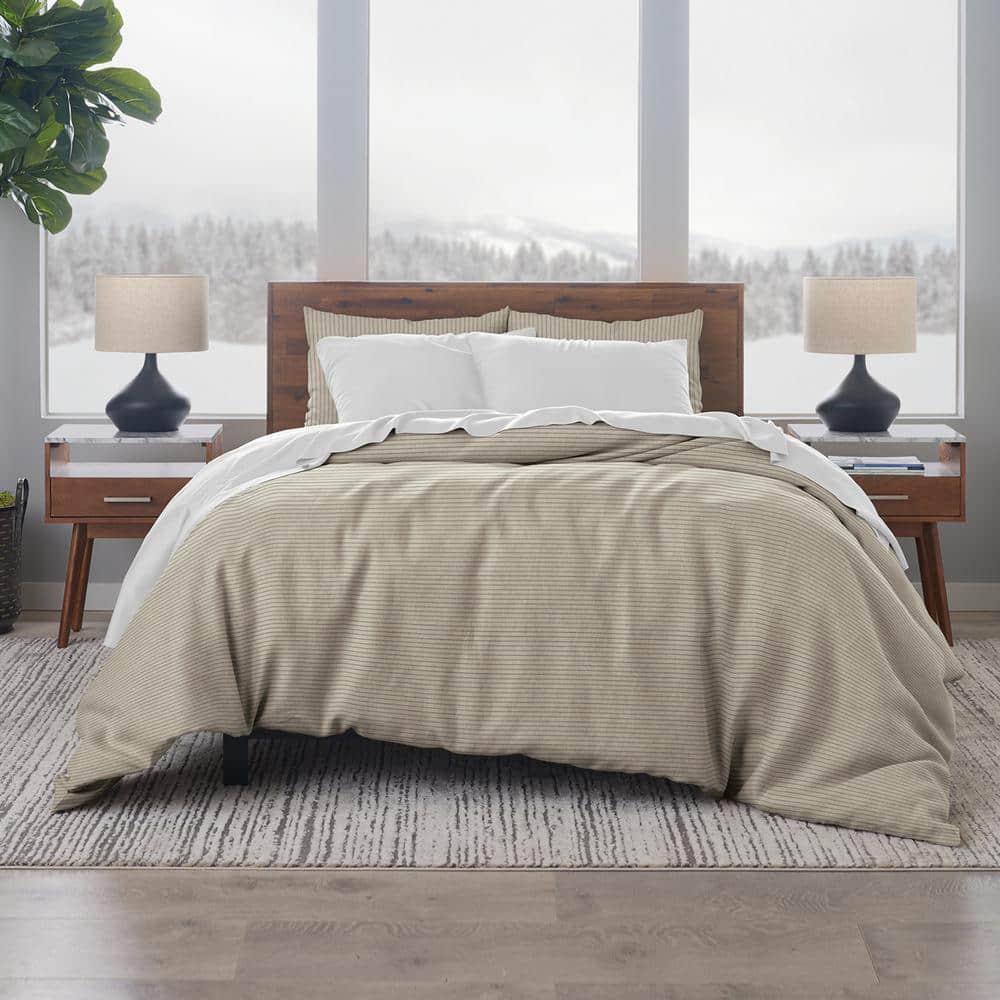 Natural Black Cotton Pinstripe King/Cal King Duvet Cover Set