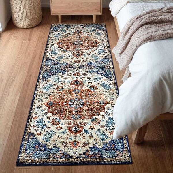 Ultra Thin Washable Orange 2 ft. x 6 ft. Vintage Printed Carpet Area Rug Foldable Indoor Decorative Carpet Area Rug
