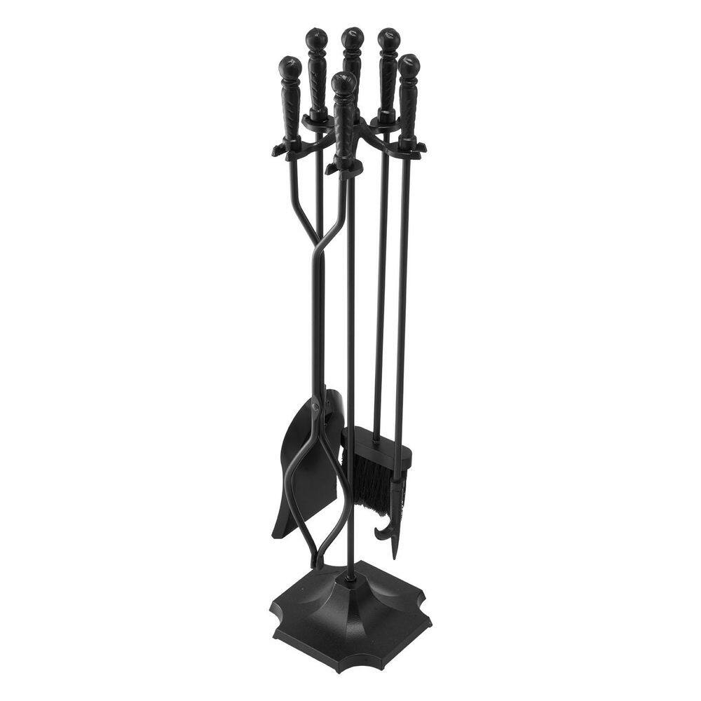 Fireplace Tool Set, 5 Pcs, Holder with 5-Prong Stand/Tongs/Ash Shovel/Brush/Fire Poker, Wrought Iron Accessories, Black price history on PriceWatchPro