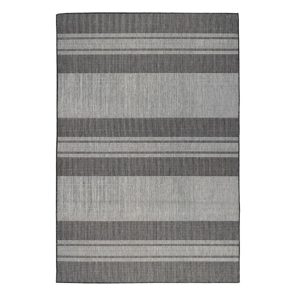 HomeRoots Blue, Gray 5 ft. x 8 ft. Loomed Striped Polypropylene Rectangle Indoor/Outdoor Area Rug