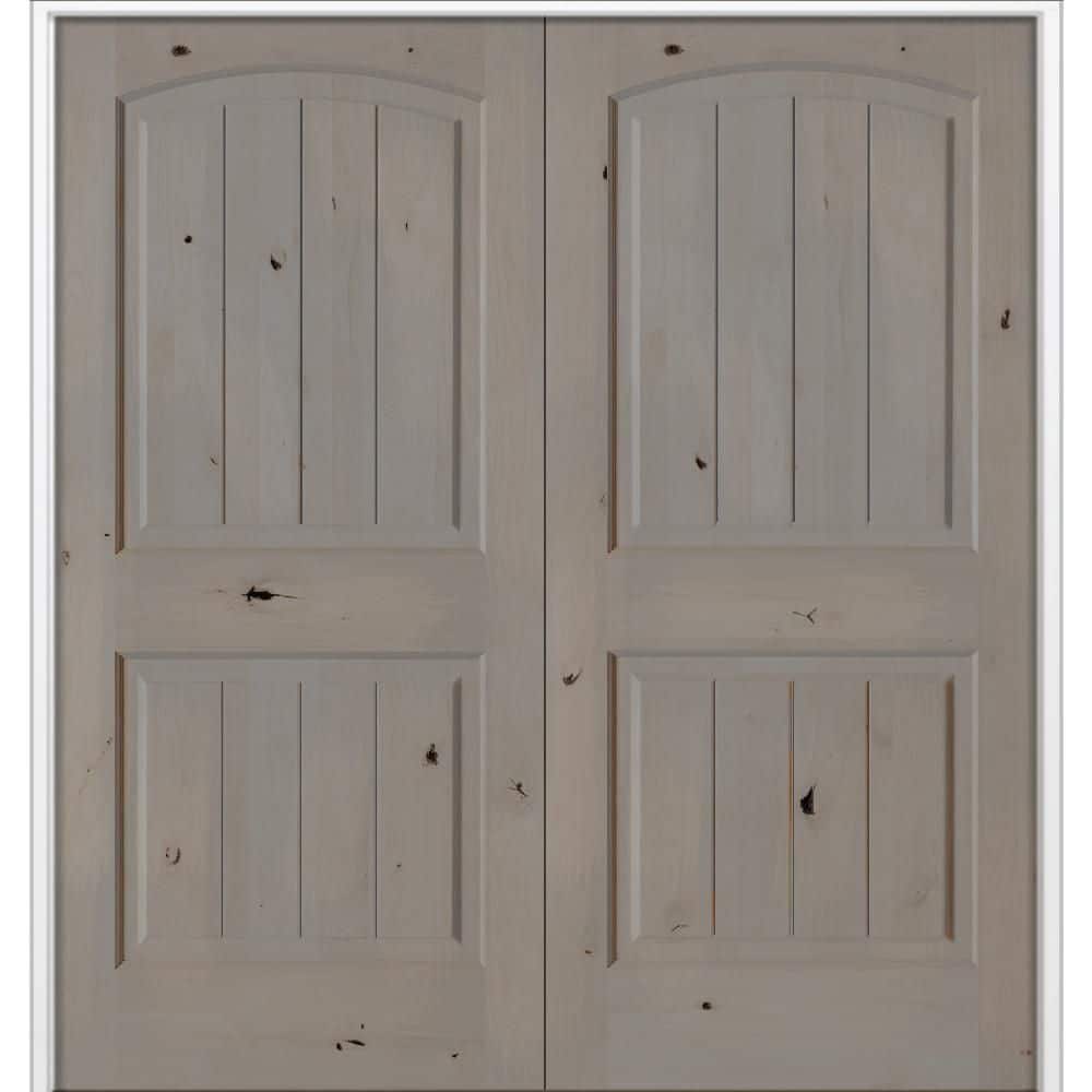 56 in. x 80 in. Knotty Alder 2-Panel Arch Top VG Both Active Weathered Gray Stain Wood Double Prehung Interior Door price history on PriceWatchPro