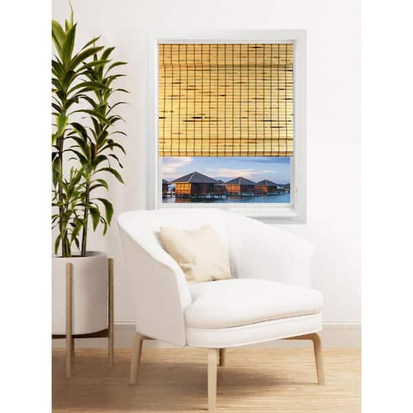 LTMATE Khaki Cordless Bamboo Roman Window Blind Sun Shade 26 in. W x 72 in. L