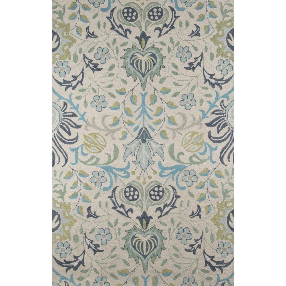 Blue and Ivory Floral Hand-Tufted Wool 9' x 12' Area Rug