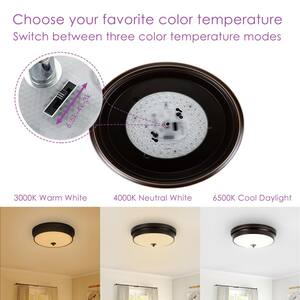 Davyn 12.6 in. 1-Light Oil Rubbed Bronze Round Selectable LED Flush Mount