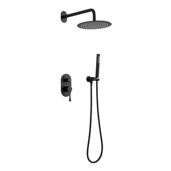 Fapully Single Handle 2-Spray Hand Shower Faucet 1.5 GPM with Drip Free Round 10 in. Wall Mount Rain Shower Heads in Matte Black