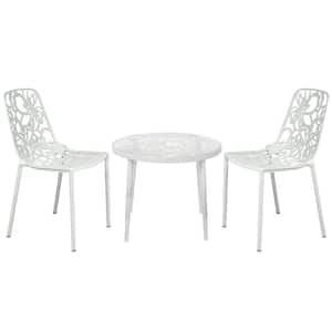 Devon 3-Piece Aluminum Outdoor Dining Set with Round Table with Glass Top and 2 Stackable Chairs in White