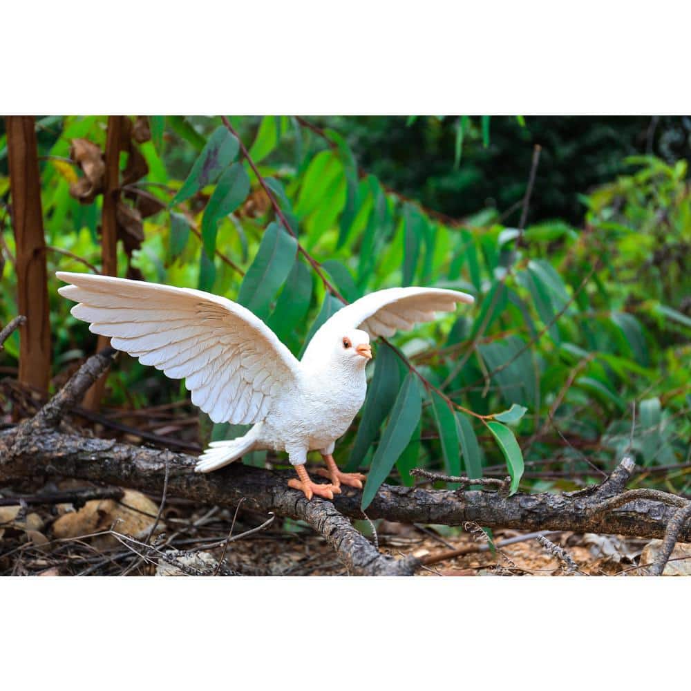 White Resin Pigeon Garden Figurine with Spread Wings