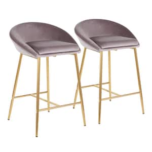 Matisse 26 in. Silver Velvet and Gold Metal Counter Stool (Set of 2)