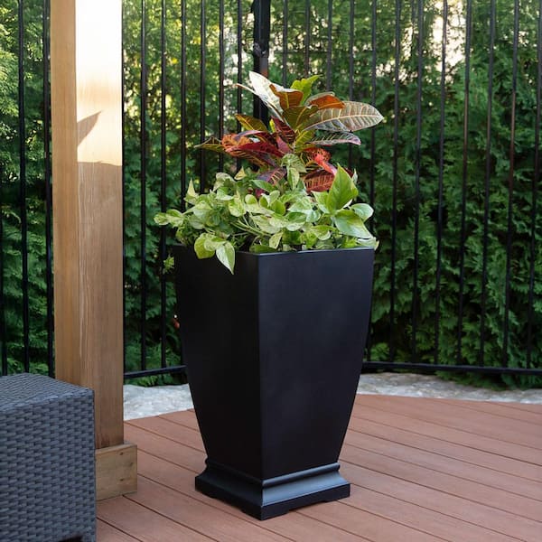 Acadia 28 in. Tall Self-Watering Black Polyethylene Planter