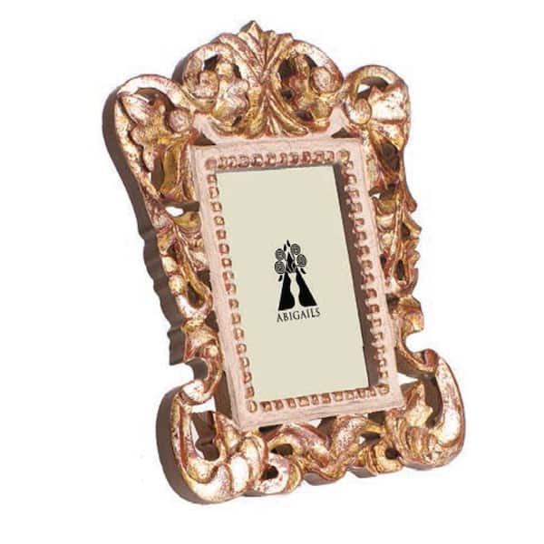 Abigails Vendome 4 in. x 6 in. Photo Gray/Gold Leaf, Wooden Picture Frame