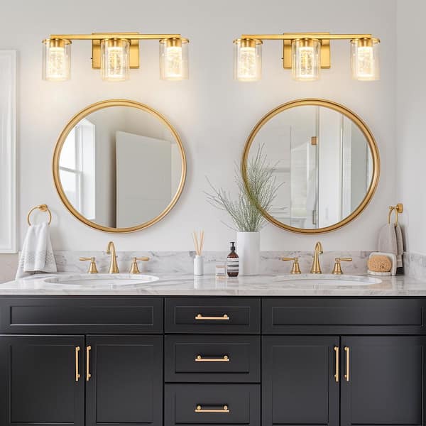 18 in. 3-Light Gold Crystal LED Bathroom Vanity Light Fixture with Dimmable Color Modes
