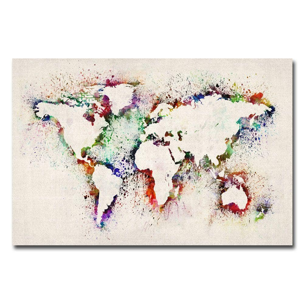 Trademark Fine Art 22 in. x 32 in. World Map - Paint Splashes Canvas Art  MT0050-C2232GG - The Home Depot