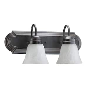 Traditional 18 in. W 2-Lights Old World Vanity Light with Faux Alabaster