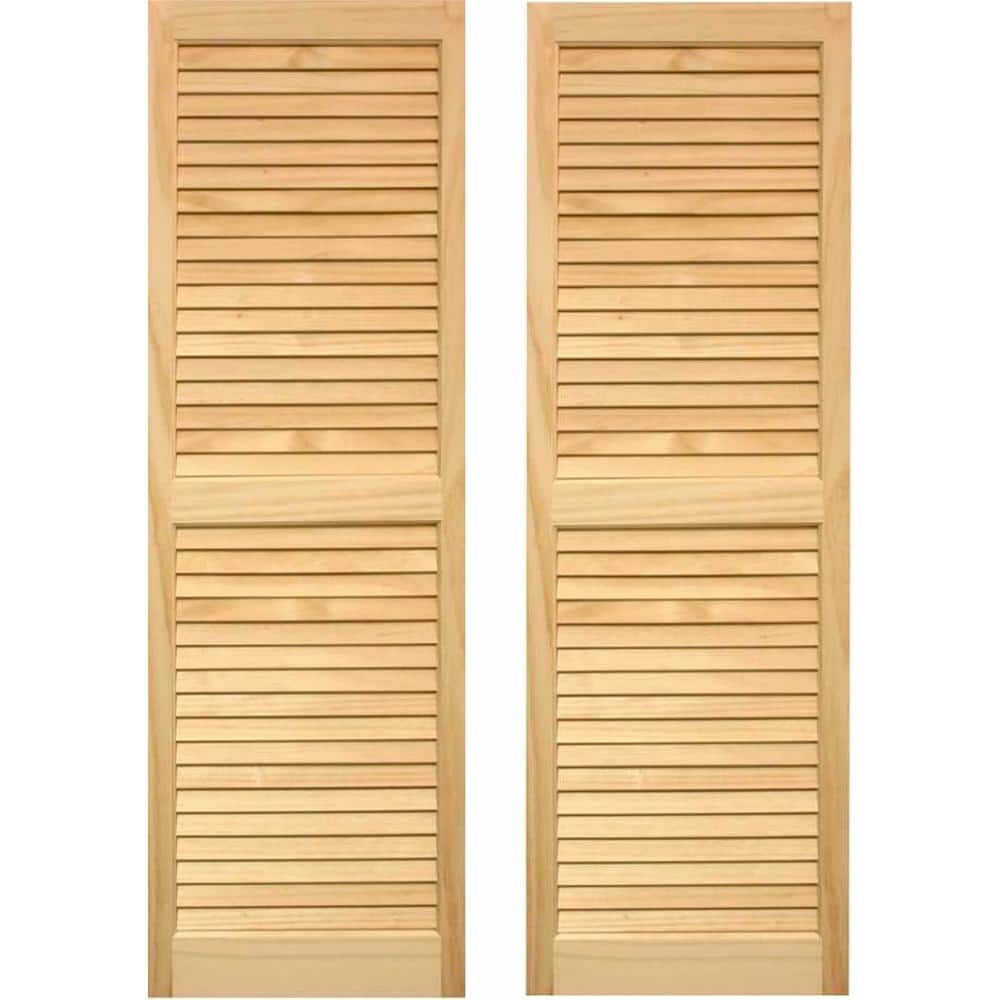 Unfinished Pine 15" x 55" Louvered Wood Exterior Shutters
