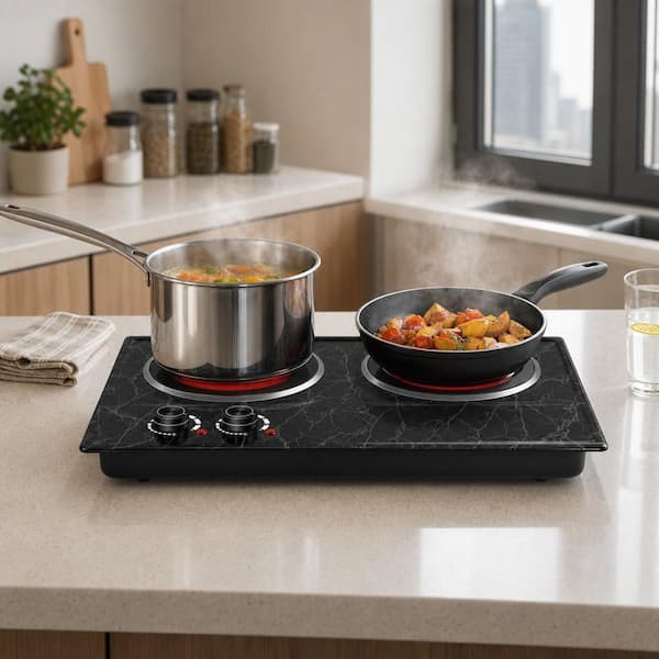 Numhew 1800 W 2-Burner 7.1 in. Black Ceramic Electric Hot Plate