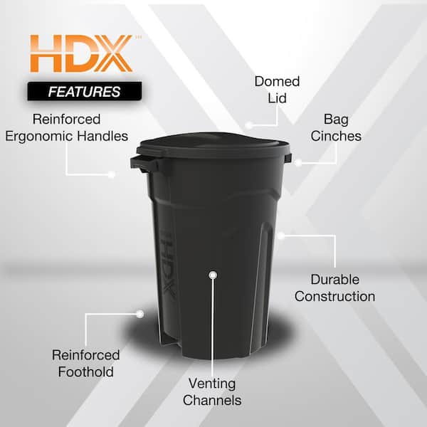 32 gal. Black Heavy Duty Outdoor Trash Can with Domed Lid