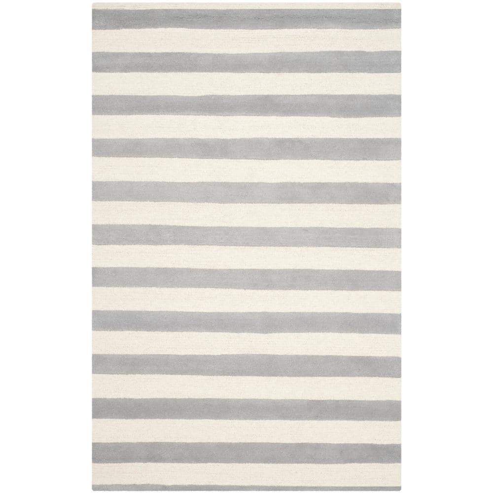 Gray and Ivory Striped Hand-Tufted Wool 6' x 9' Area Rug