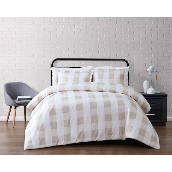 Truly Soft Buffalo 1-Piece Khaki and White King Comforter Set