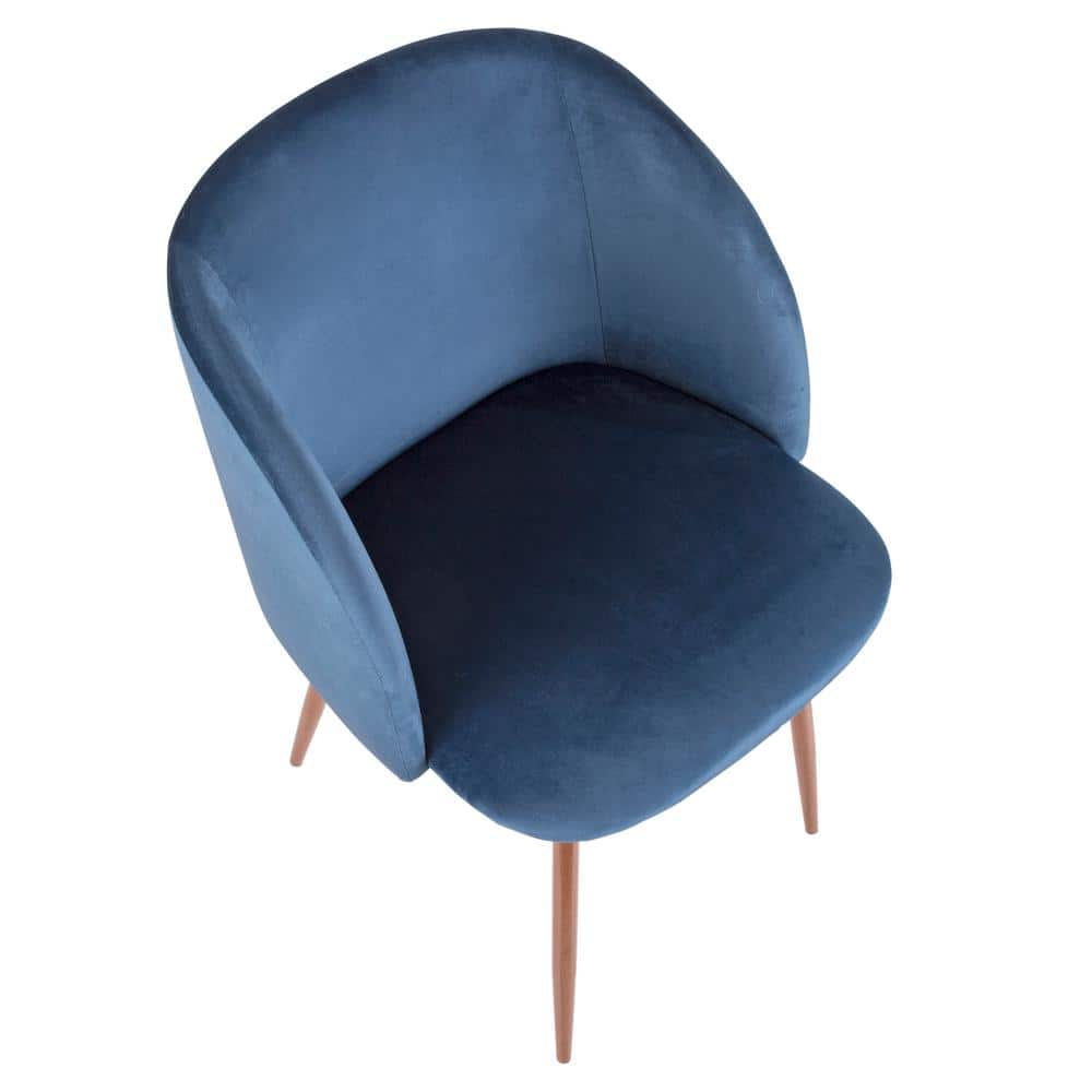 High-Back Contemporary Blue Velvet Side Chair with Walnut Metal Legs