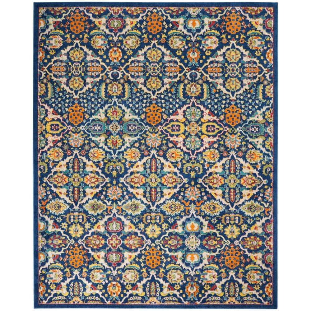 Navy Multicolor Floral Boho 8' x 10' Synthetic Area Rug