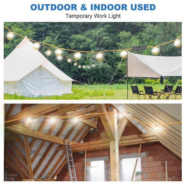 50 ft. Cover 220V LED Construction String Lights, 50W 5-Bulb Work Light, IP65,4000LM 6500K Job Site, Mine Cave Use