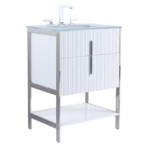 24 in. W x 18 in. D x 33.5 in. H Bath Vanity in White Matte with Glass Vanity Top in White With Chrome Hardware