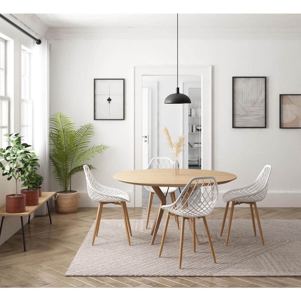 Kurv White and Natural Armless Dining Chairs with Steel Frame
