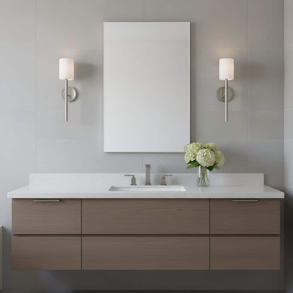 Egmont Tall 1-Light Brushed Nickel Wall Sconce With White Linen Shade price history on PriceWatchPro