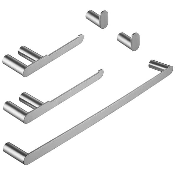 BWE 5-Piece Bath Hardware Set with Towel Bar Towel Hook Toilet Paper Holder in Brushed Nickel