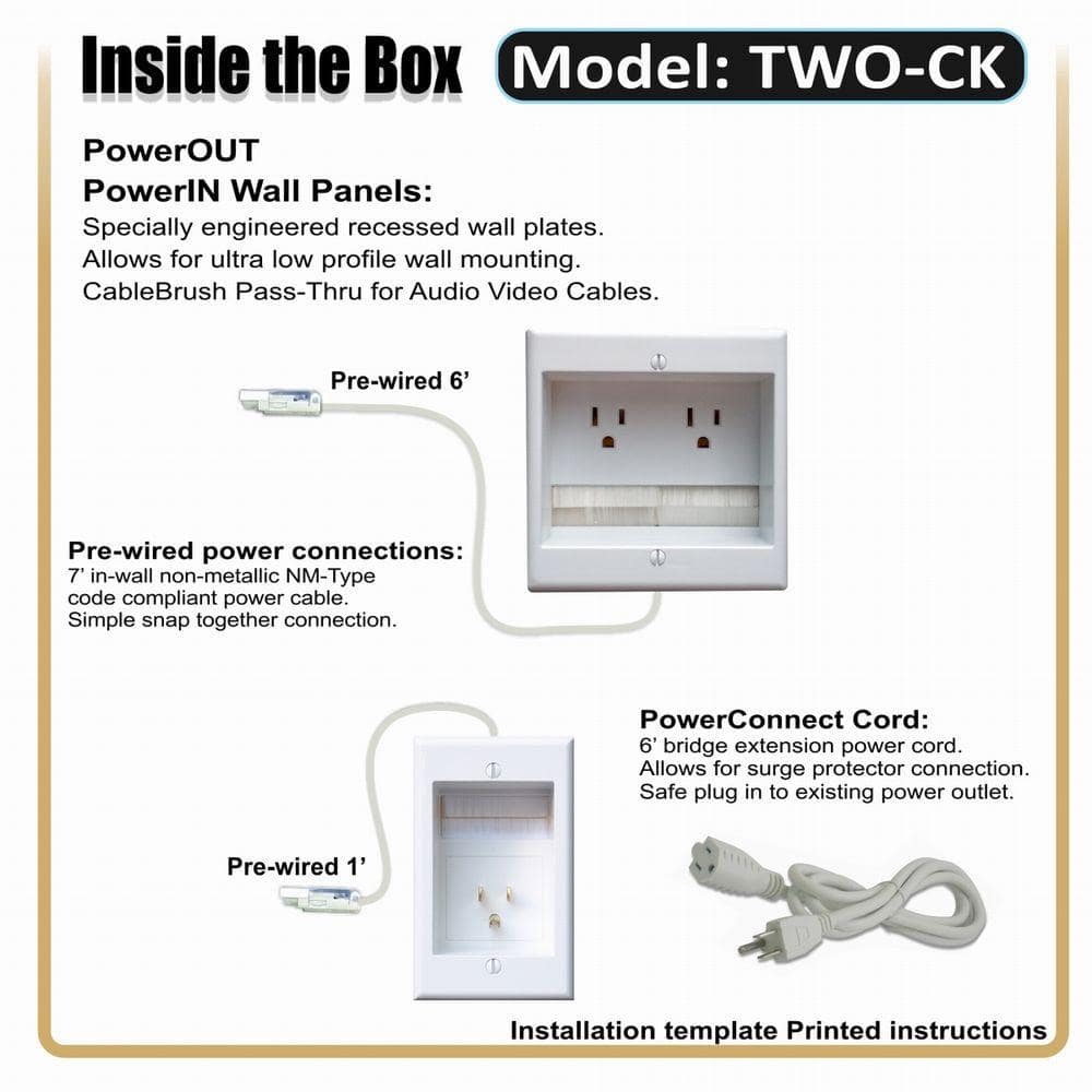 White Plastic 2-Gang In-Wall Cable Management System