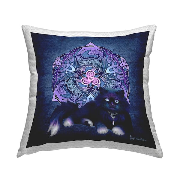 Stupell Industries Fluffy Cat Celtic Knot Purple Square Outdoor Throw Pillow