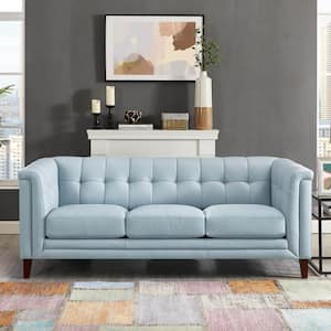 Arvo 84 in. Square Arm Top Grain Leather Rectangle 3-Seater Sofa in. Spa Blue