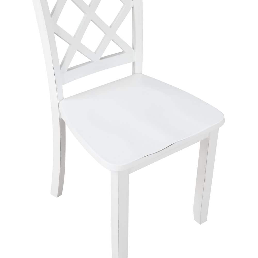 White Round Wood Dining Set with Diamond Trellis Chairs