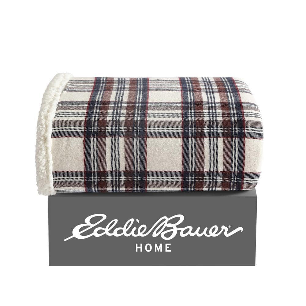 Eddie Bauer - Gooi deken, katoenen flanellen huisdecoratie, het hele seizoen omkeerbaar Sherpa beddengoed (waterkoker valt grijs/zwart gooi