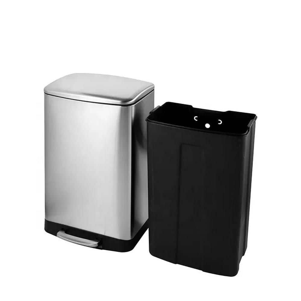 Brushed Stainless Steel Rectangular Step-On Trash Can, 10.6 Gallon