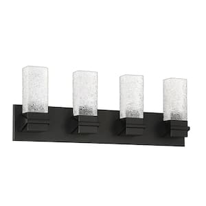 ICE 26 in. 4 Light Black, Clear LED Vanity Light Bar with Clear Glass Shade