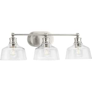 Singleton 26.5 in. 3-Light Brushed Nickel Vanity Light with Clear Glass Shades