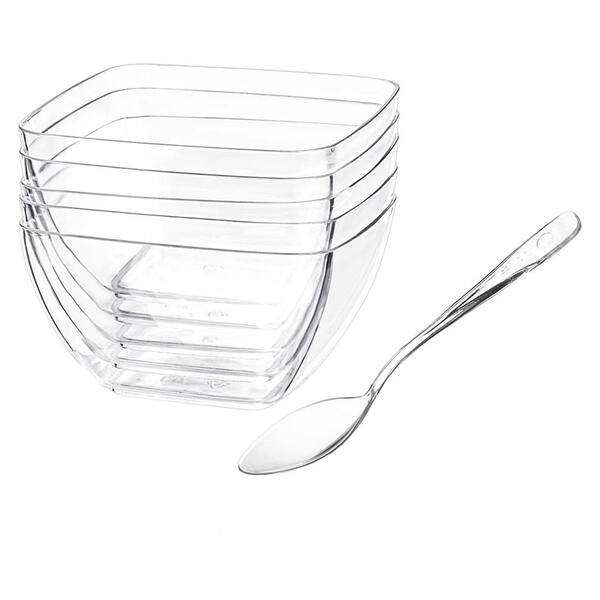 2 oz. Mini Square Clear Plastic Dessert Cups Reusable Appetizer Bowls with Spoons for Parties Catering 100-Pack